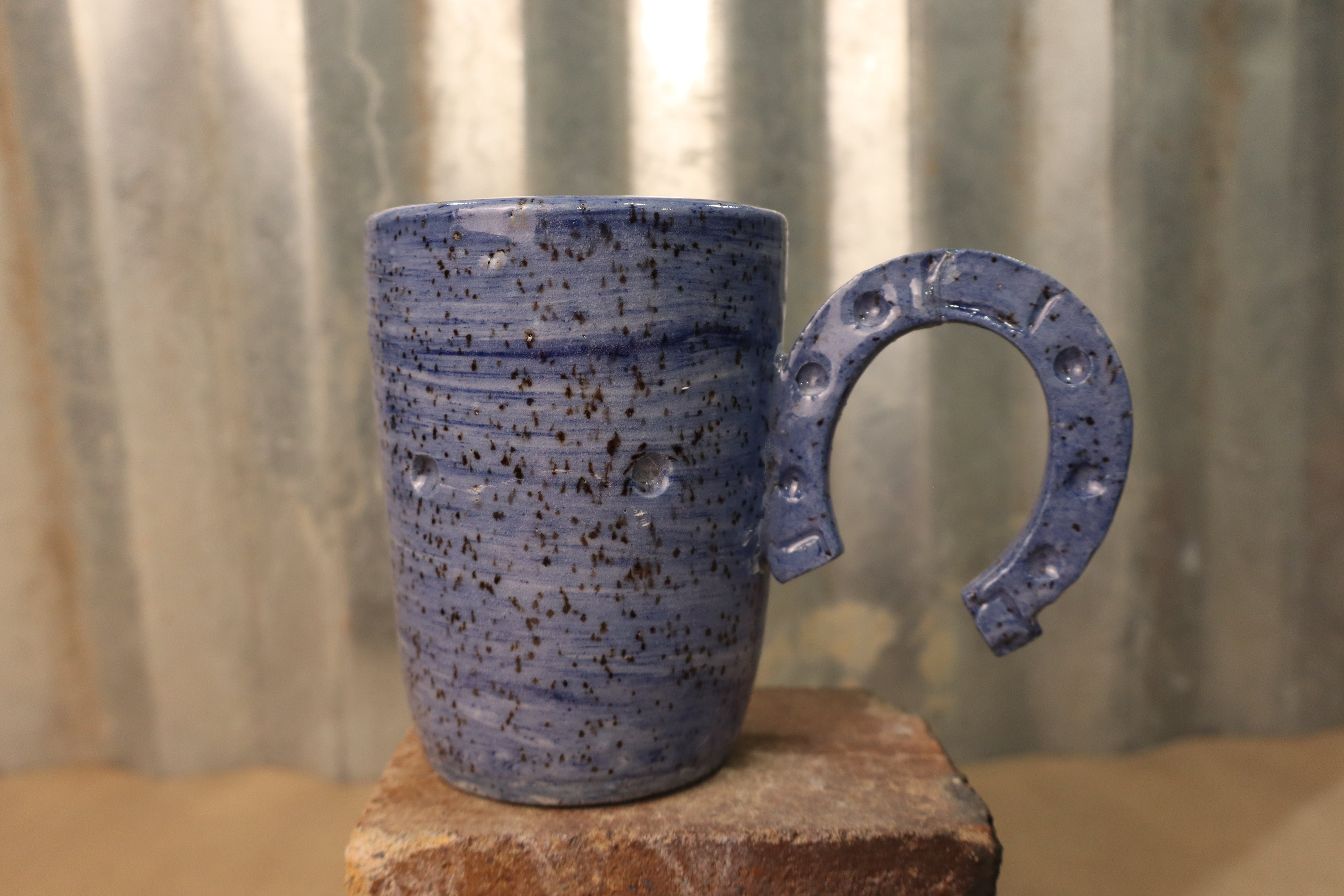 Blue Specks Horseshoe Mug