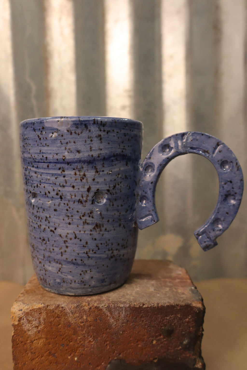 Blue Specks Horseshoe Mug