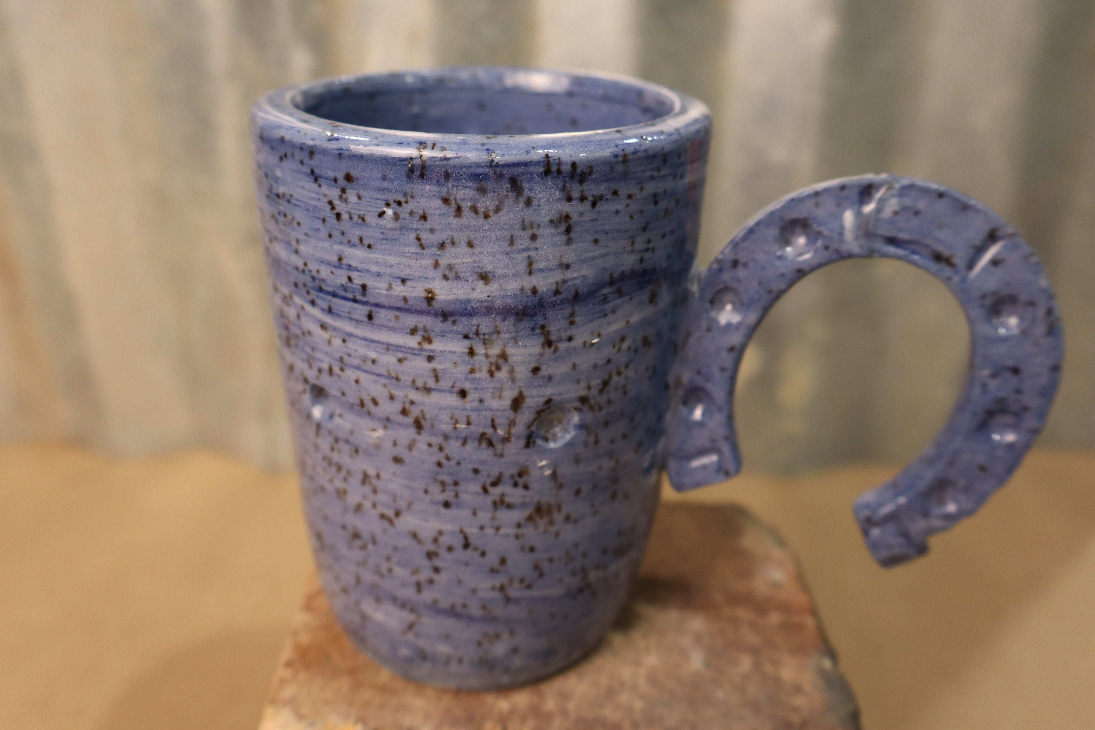 Blue Specks Horseshoe Mug