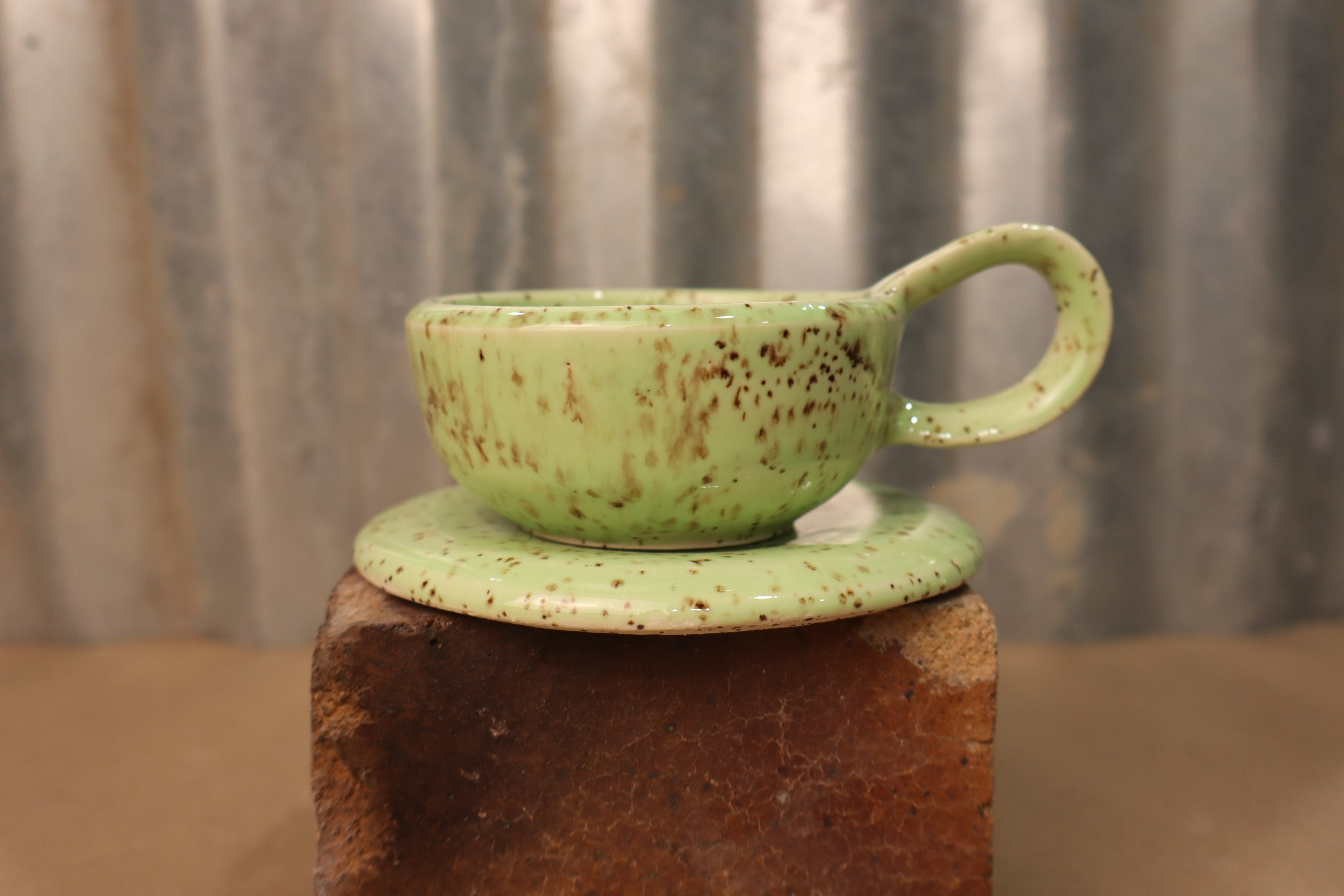 Green Speck Tea Cup Set