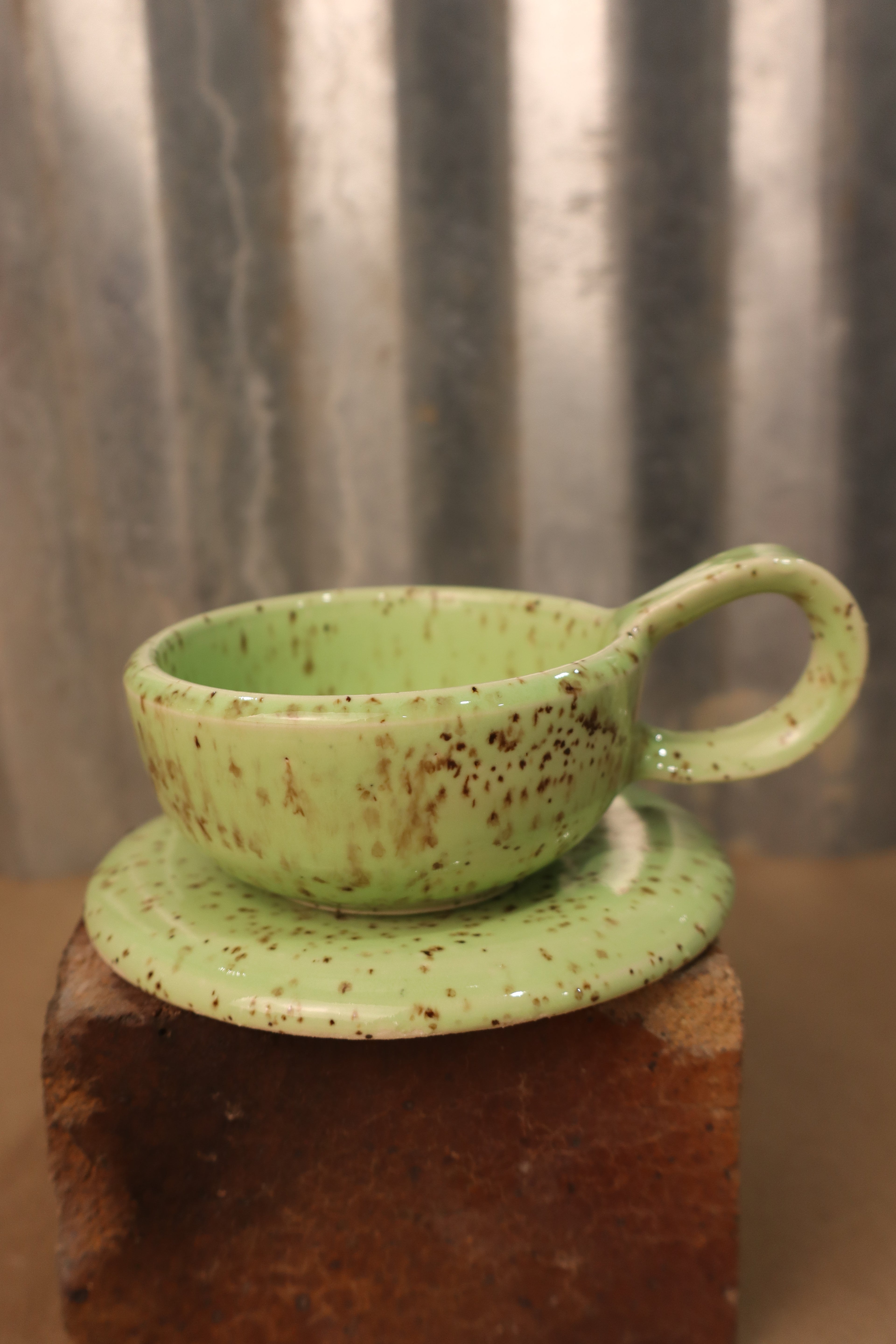 Green Speck Tea Cup Set