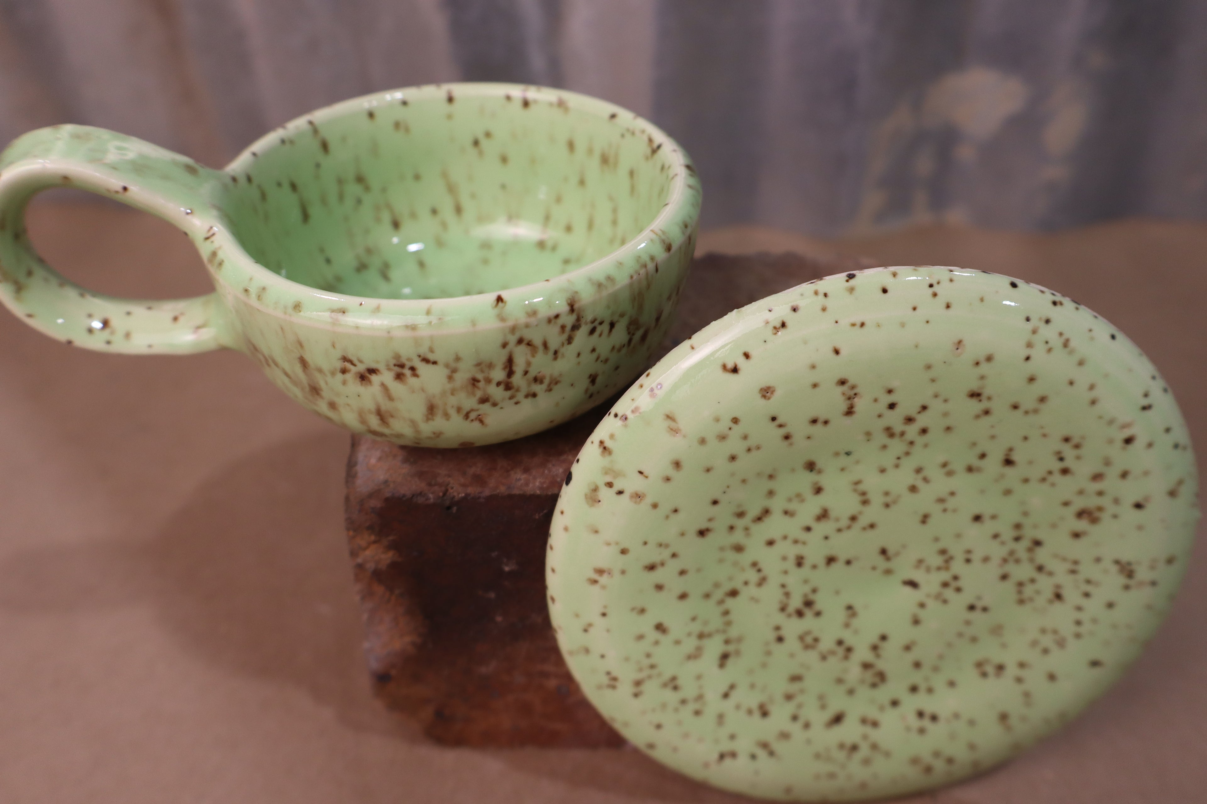 Green Speck Tea Cup Set